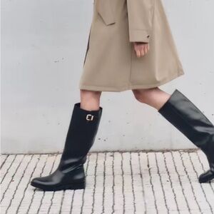 Zara Black Buckled Knee High Boots